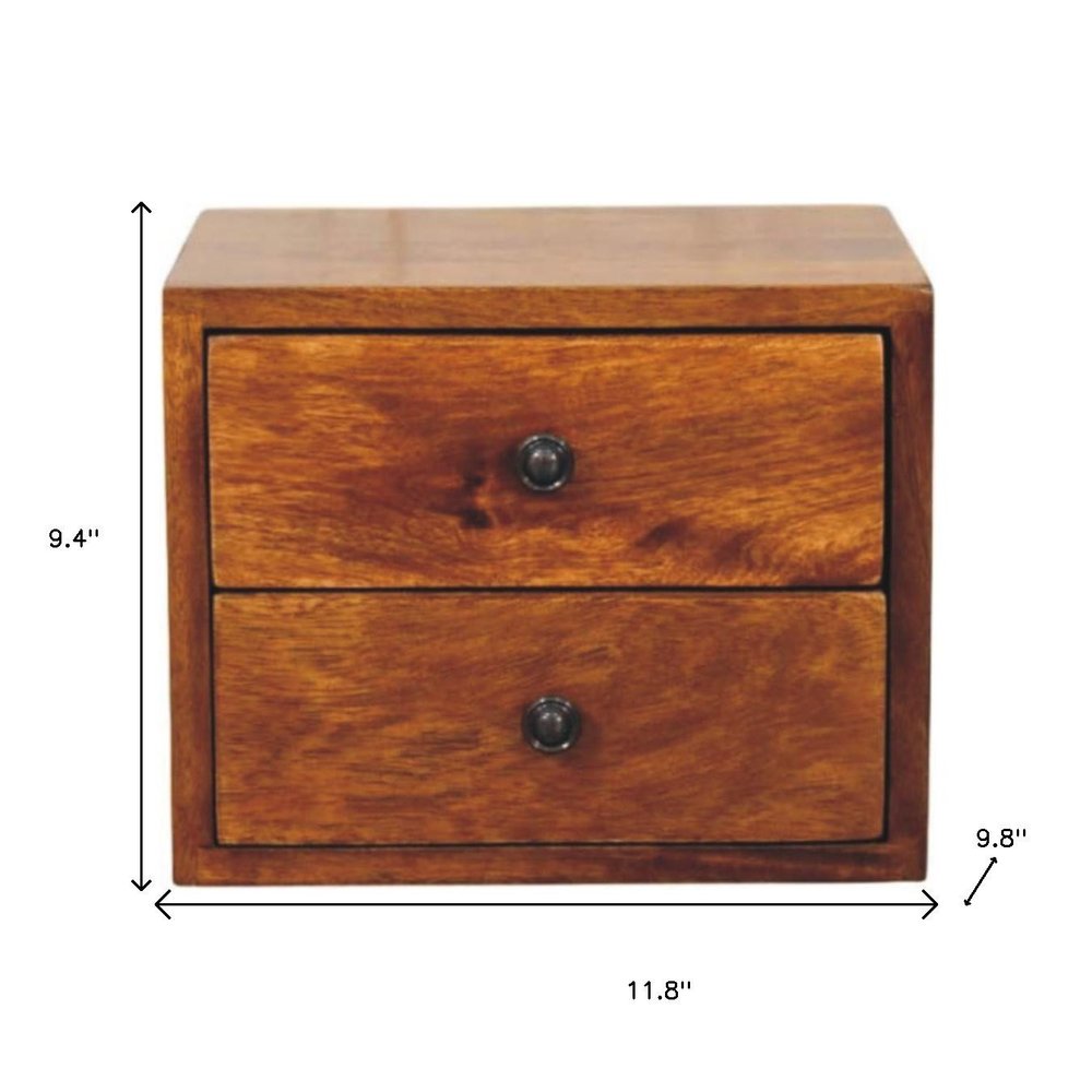 Chestnut Solid Wood Two Drawer Floating Nightstand - 12-inch