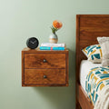 Chestnut Solid Wood Two Drawer Floating Nightstand - 12-inch