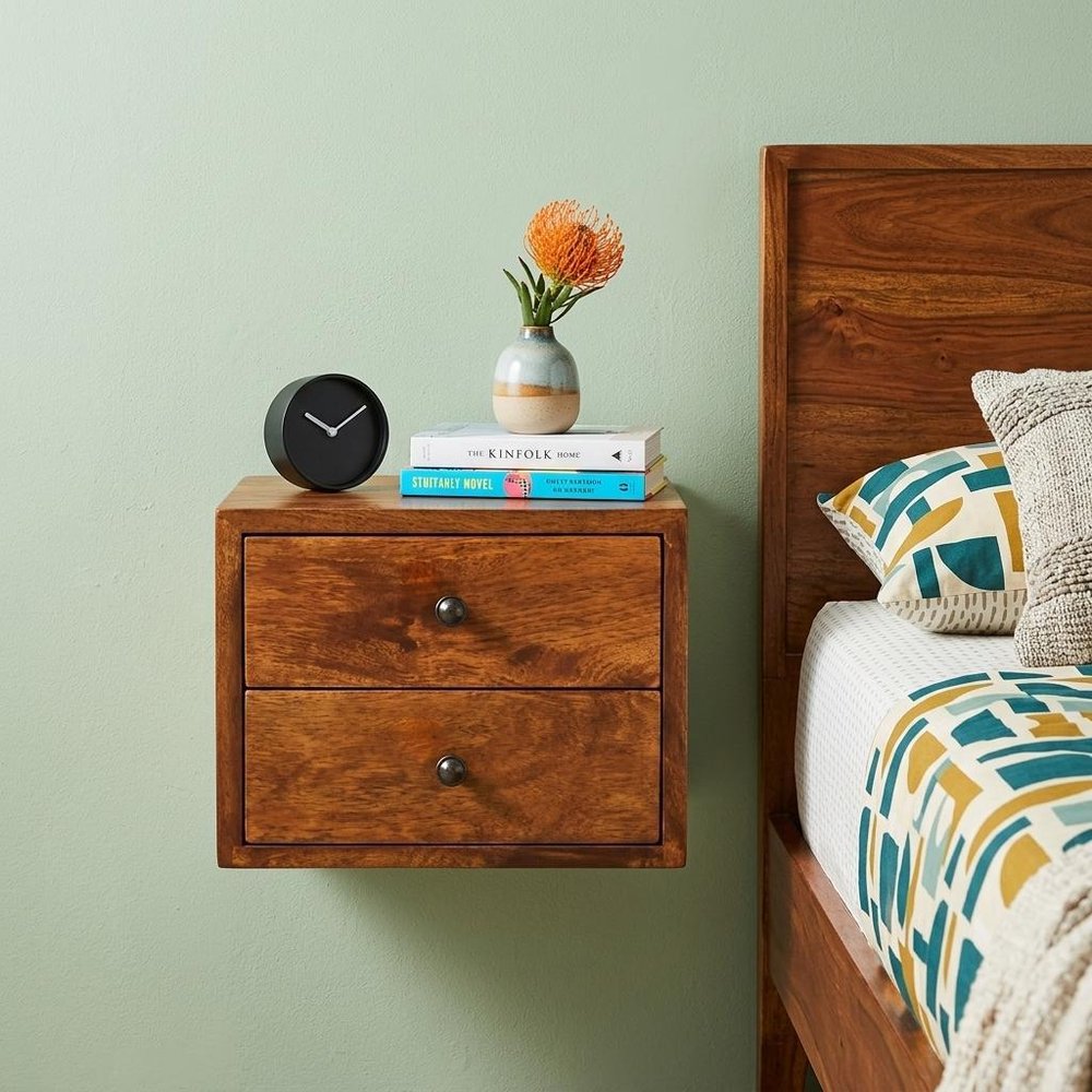 Chestnut Solid Wood Two Drawer Floating Nightstand - 12-inch
