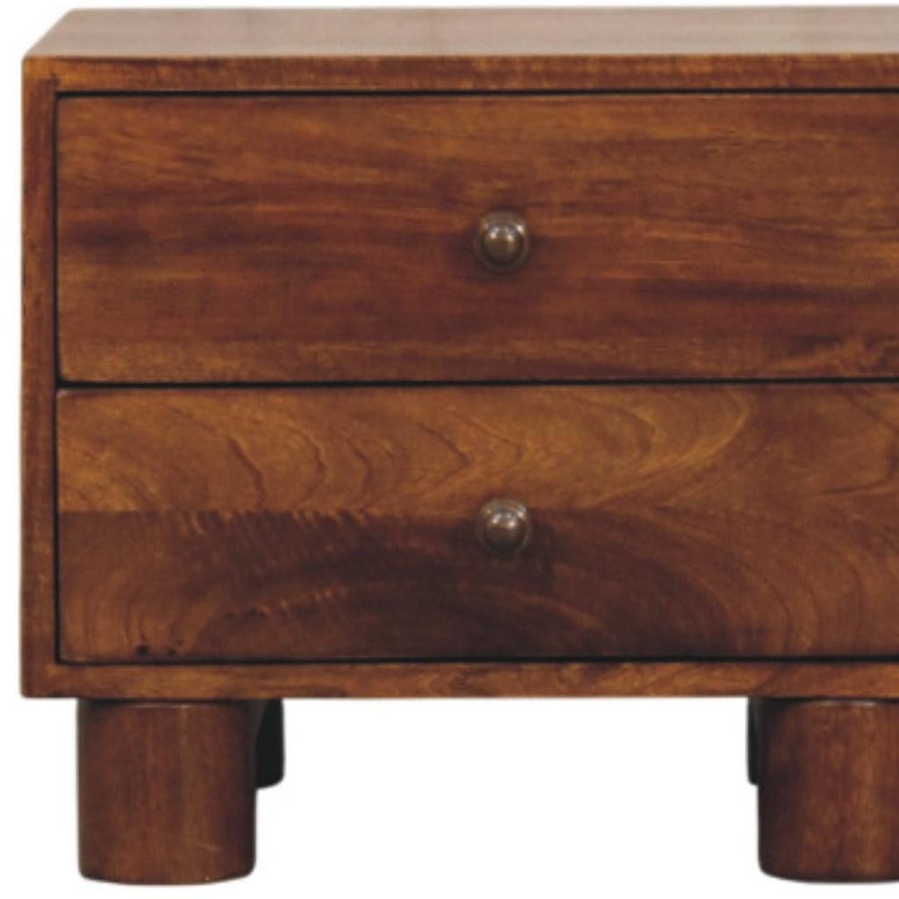 Chestnut Solid Wood Square Two Drawer Nightstand - 15-inch