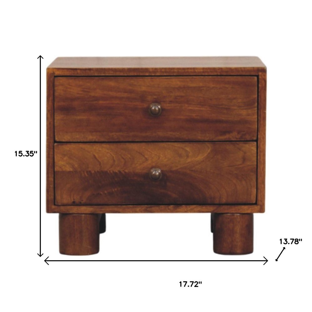 Chestnut Solid Wood Square Two Drawer Nightstand - 15-inch