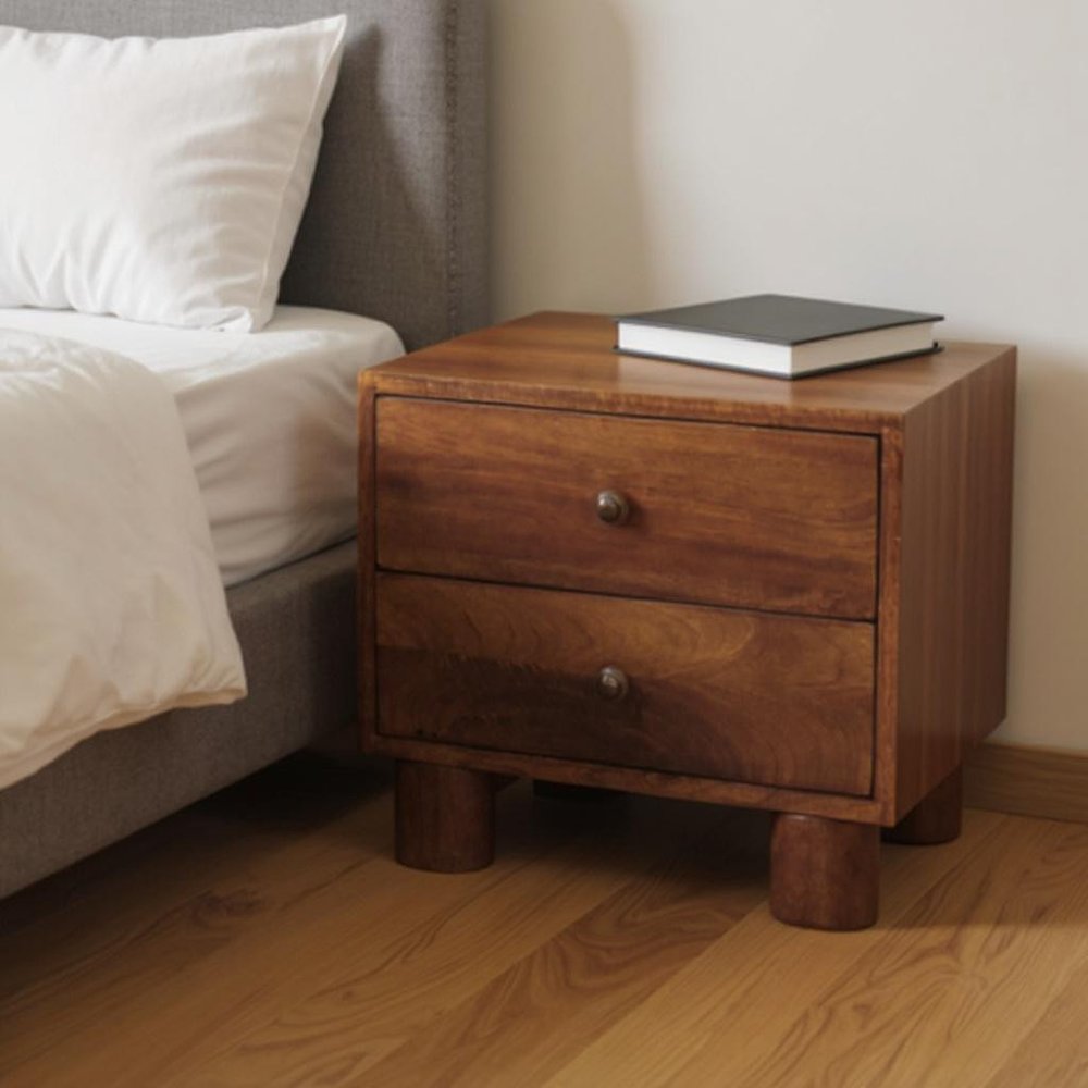 Chestnut Solid Wood Square Two Drawer Nightstand - 15-inch