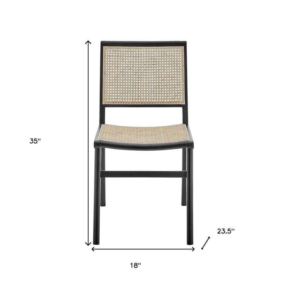 Natural and Black Solid Wood and Cane Partially Open Back Dining Side Chair