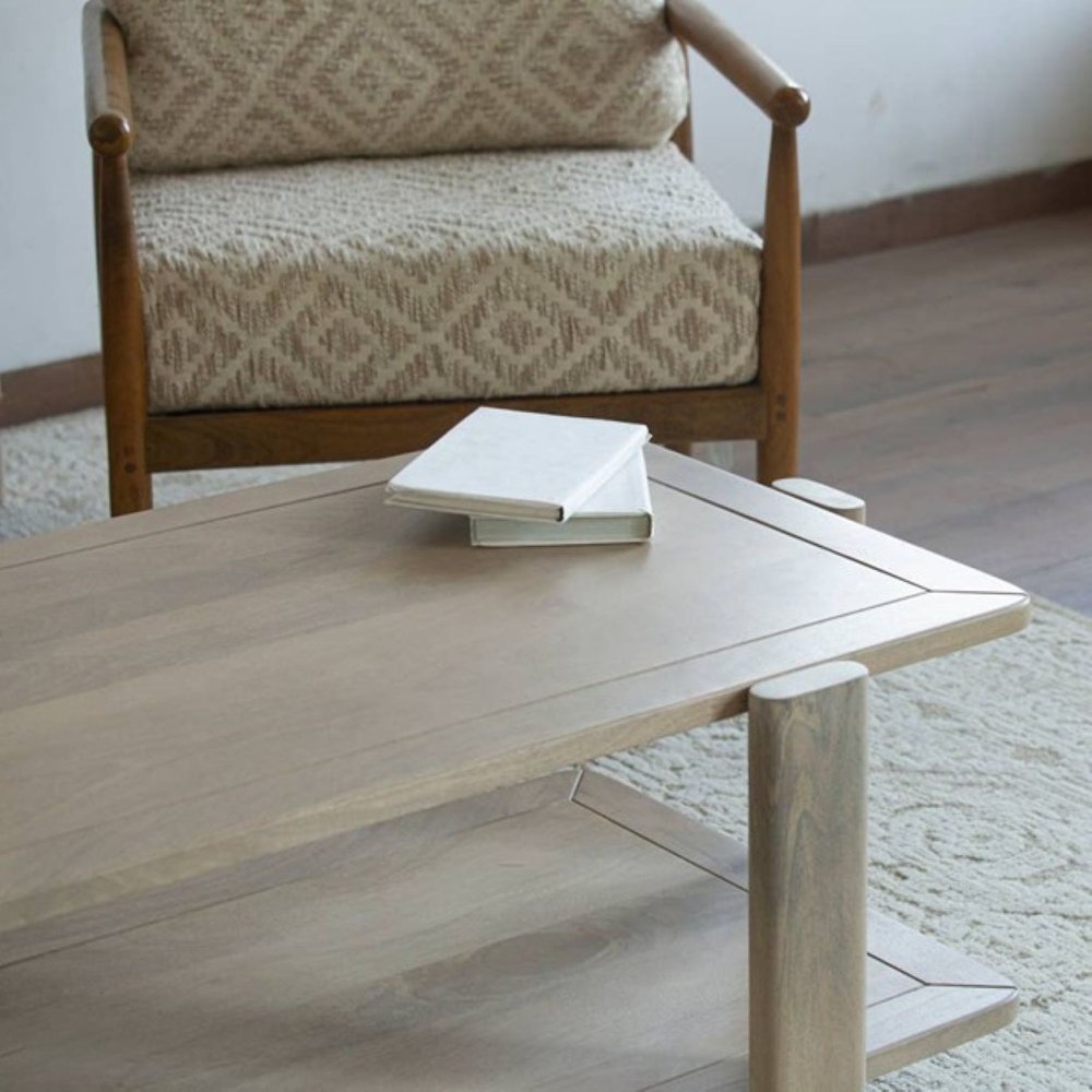 Natural Solid Wood Distressed Coffee Table with Shelf - 45-inch