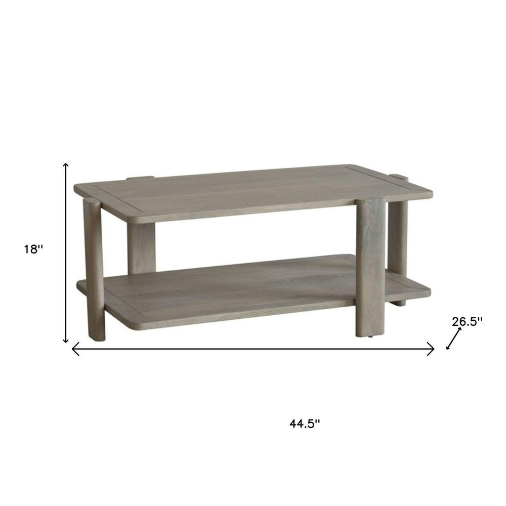 Natural Solid Wood Distressed Coffee Table with Shelf - 45-inch