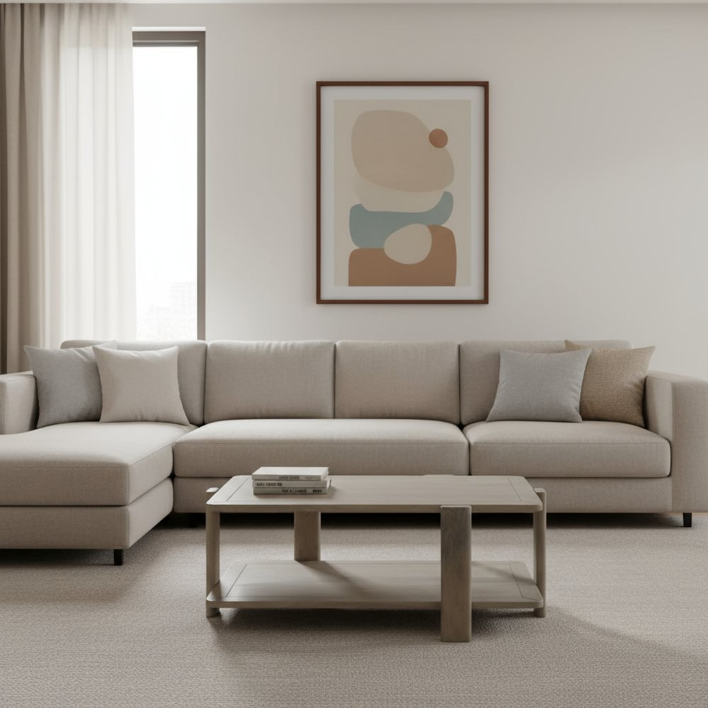 Natural Solid Wood Distressed Coffee Table with Shelf - 45-inch