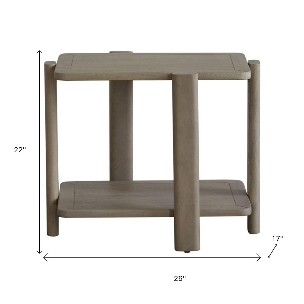 Natural Distressed Solid Wood End Table with Shelf - 22-inch