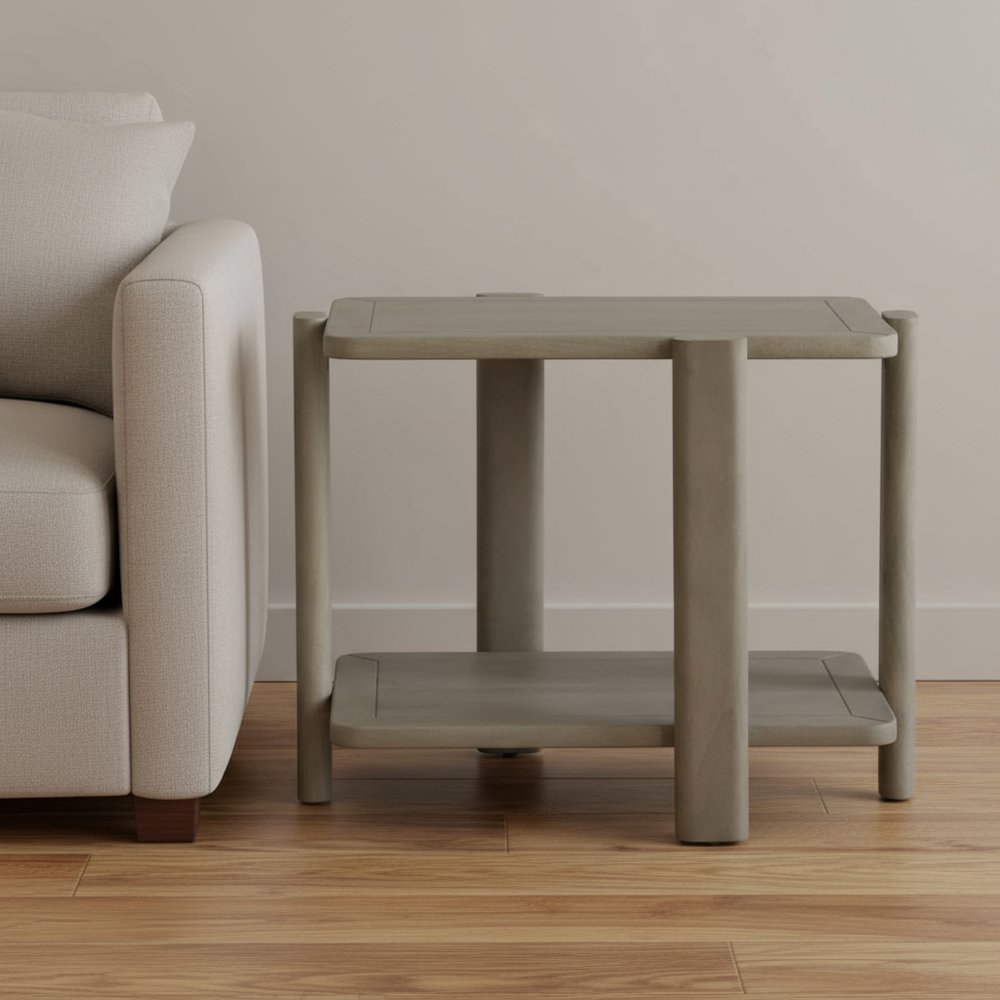Natural Distressed Solid Wood End Table with Shelf - 22-inch