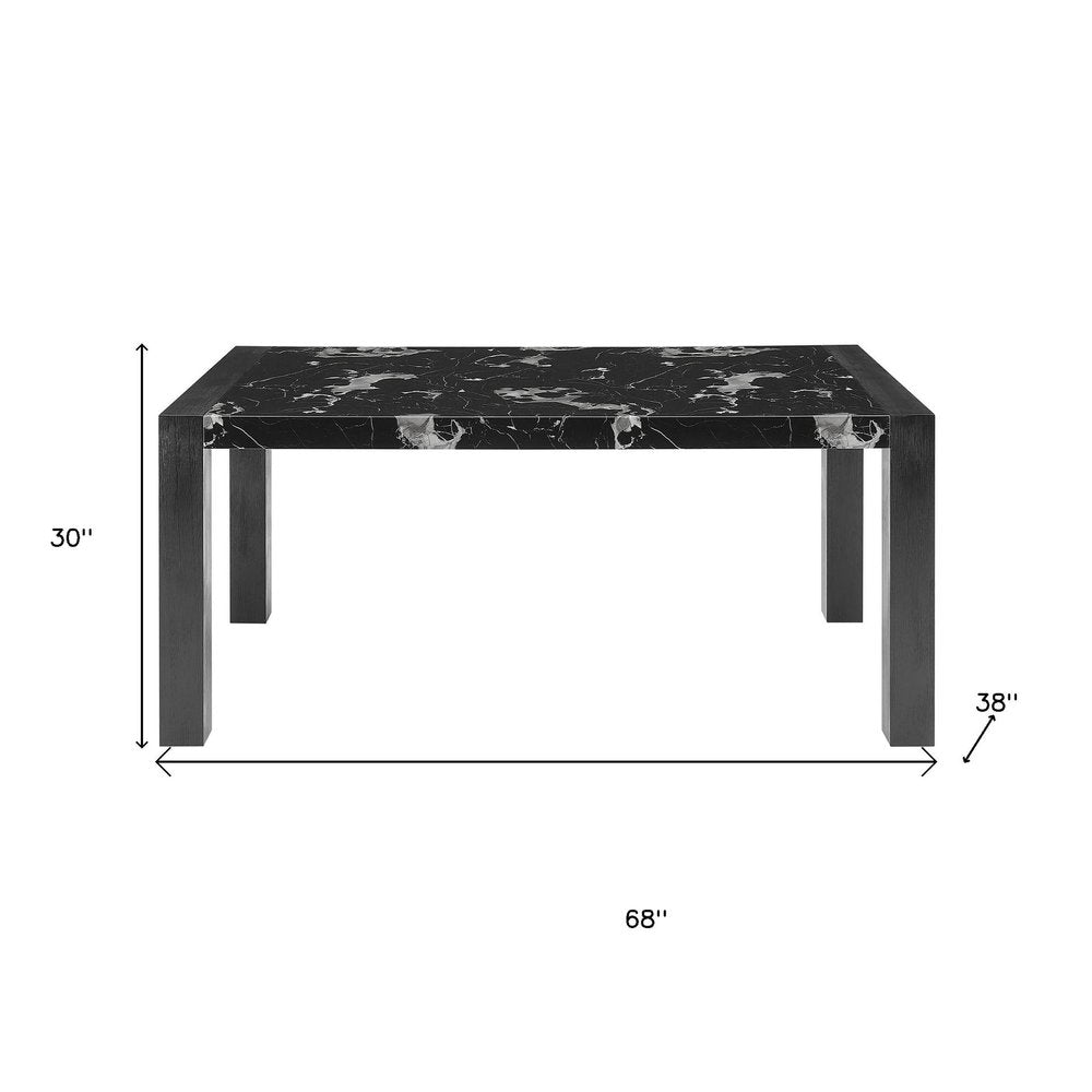 Black Faux Marble and Wood Dining Table - 68-inch