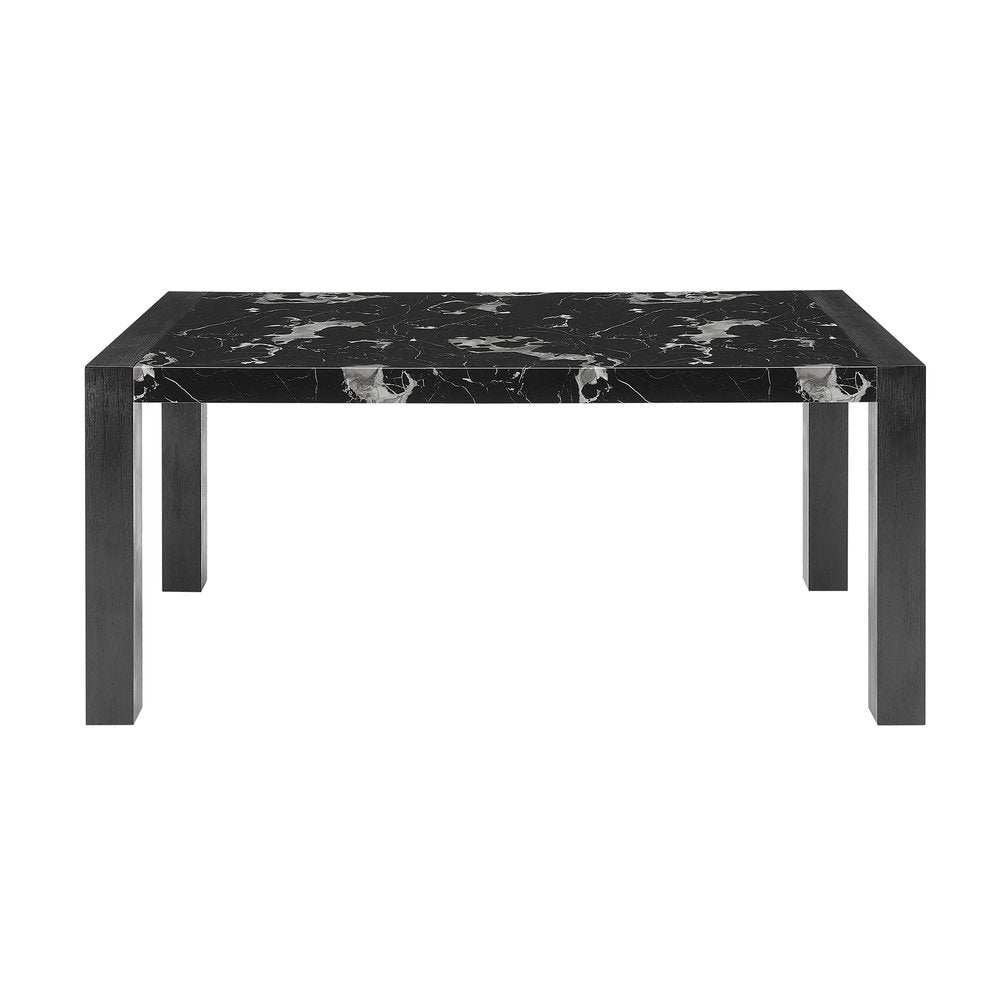 Black Faux Marble and Wood Dining Table - 68-inch