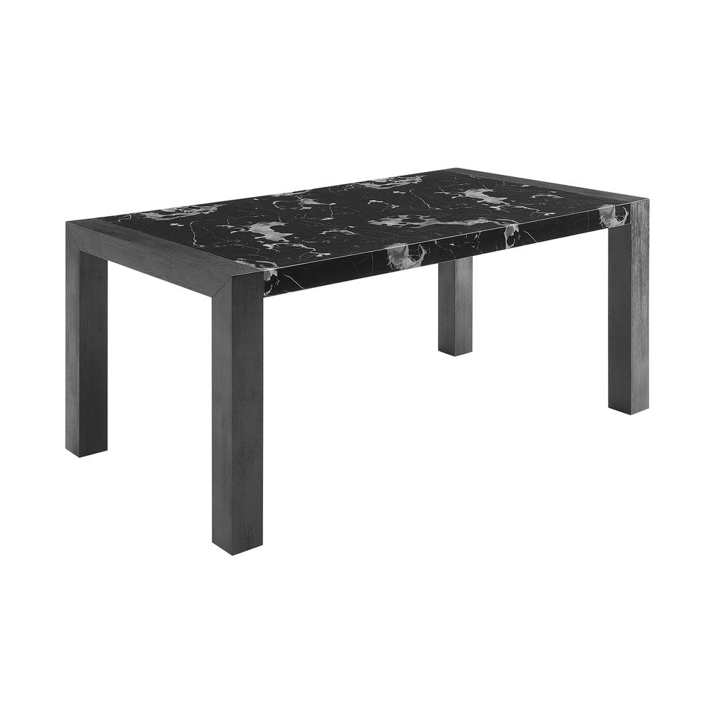 Black Faux Marble and Wood Dining Table - 68-inch