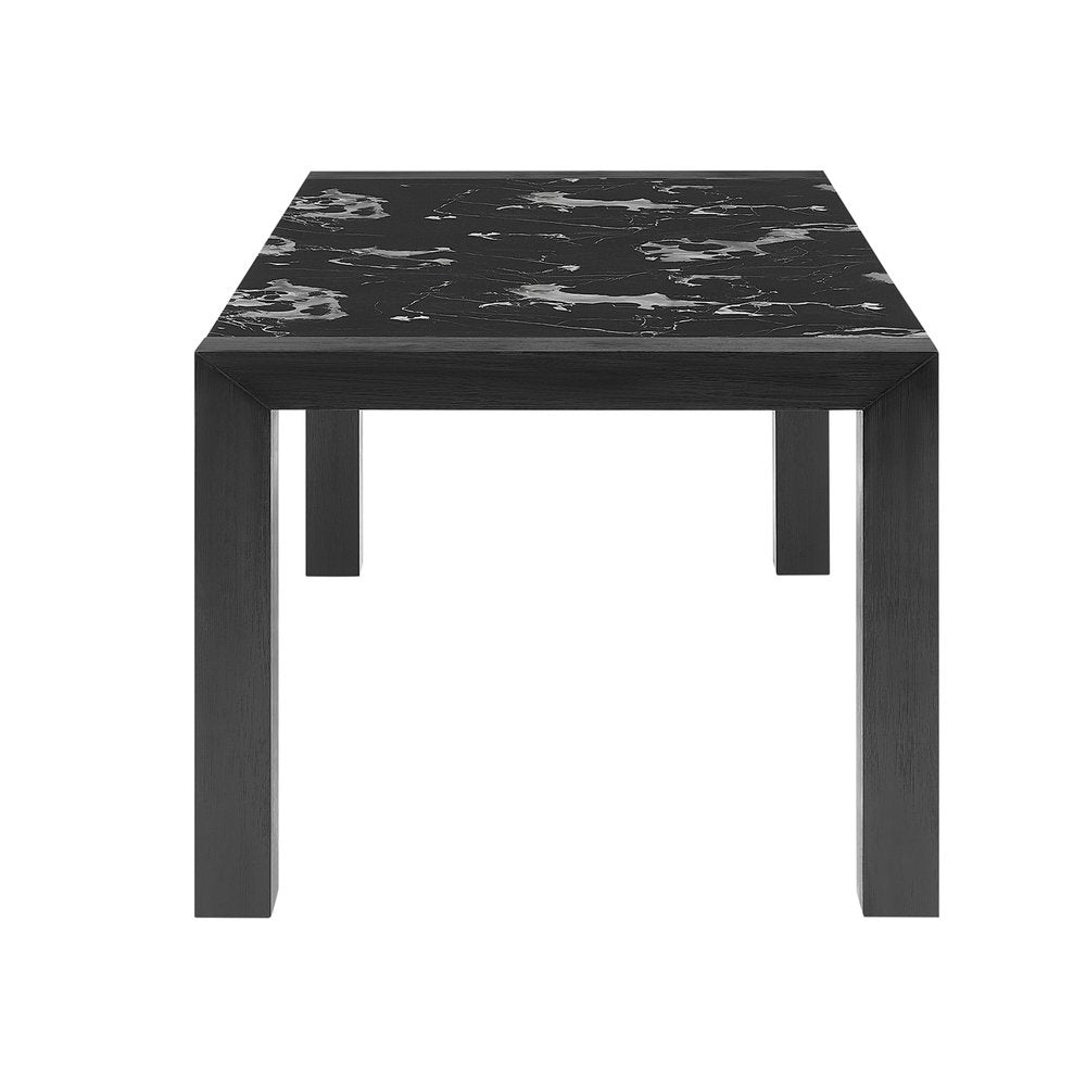 Black Faux Marble and Wood Dining Table - 68-inch