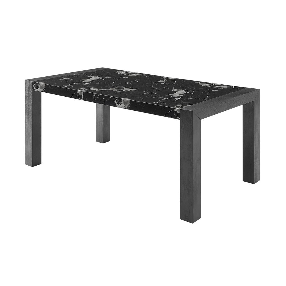 Black Faux Marble and Wood Dining Table - 68-inch