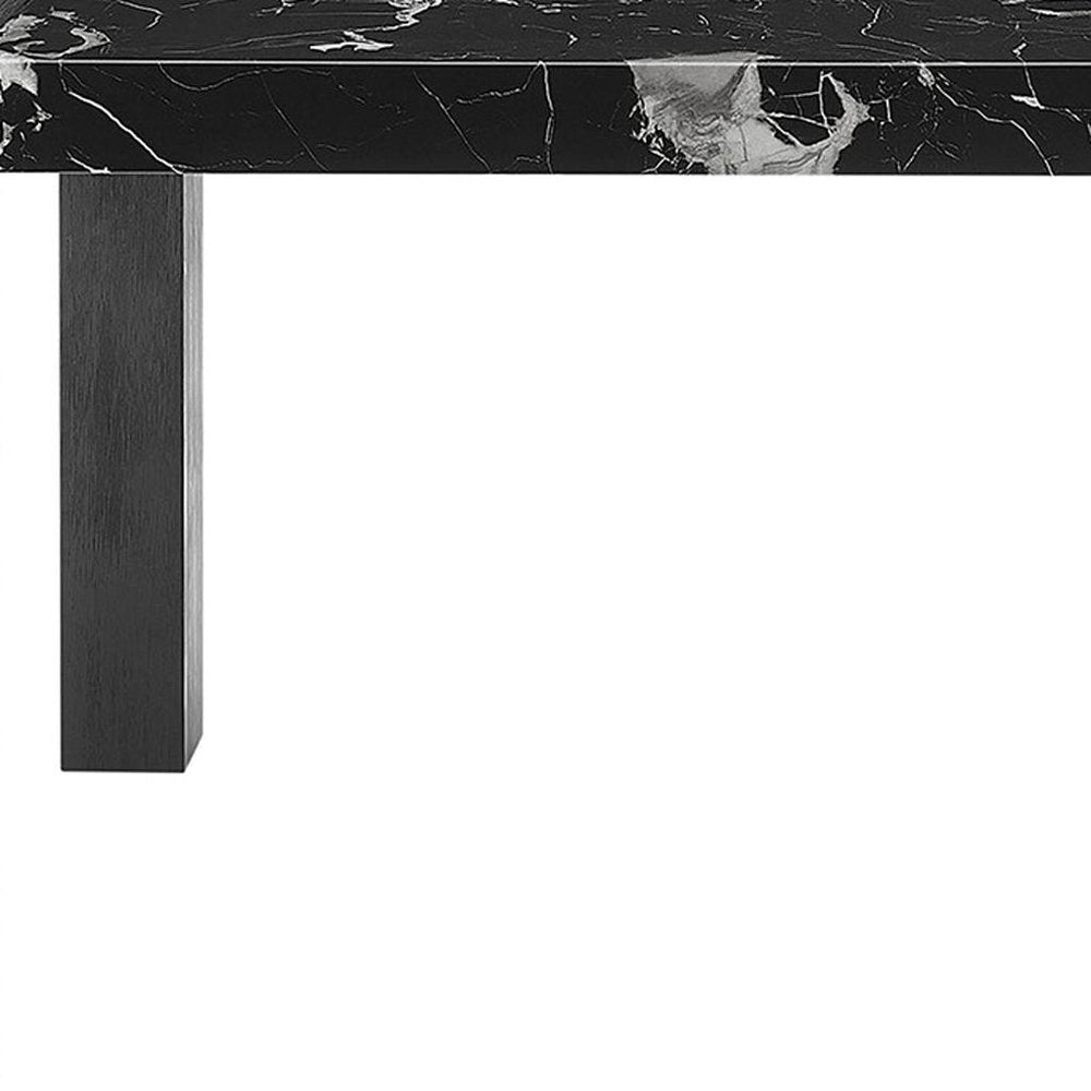 Black Faux Marble and Wood Dining Table - 68-inch