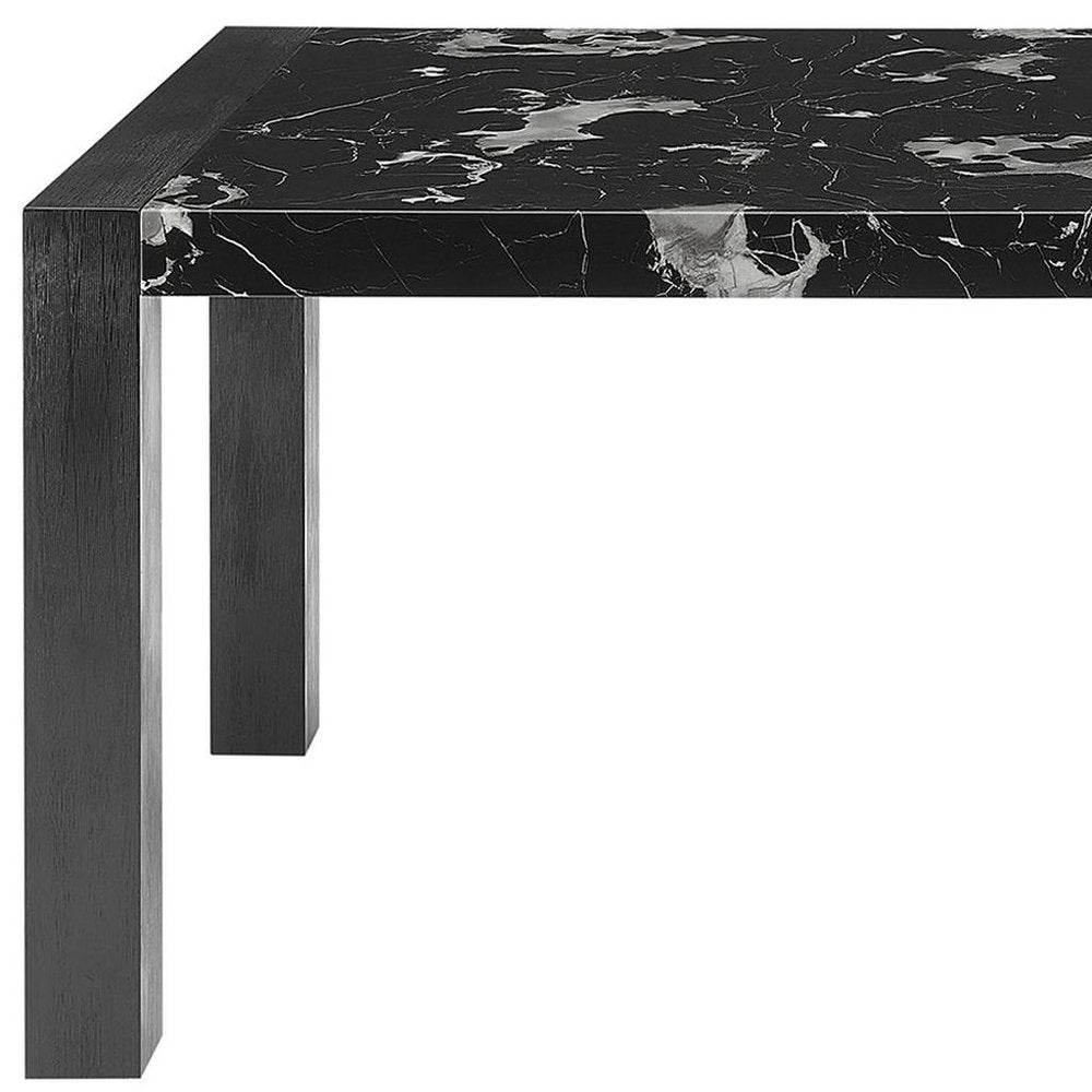 Black Faux Marble and Wood Dining Table - 68-inch