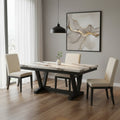 White and Black Faux Marble and Wood Trestle Base Dining Table - 72-inch