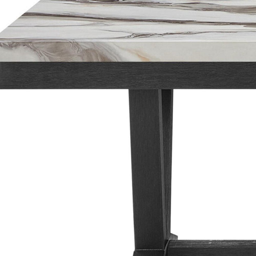 White and Black Faux Marble and Wood Trestle Base Dining Table - 72-inch