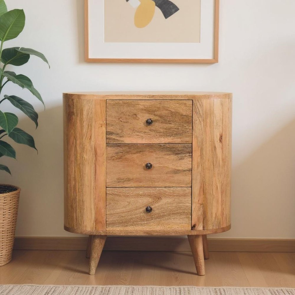 Oak Solid Wood Oval Accent Cabinet with Three Drawers - 26-inch