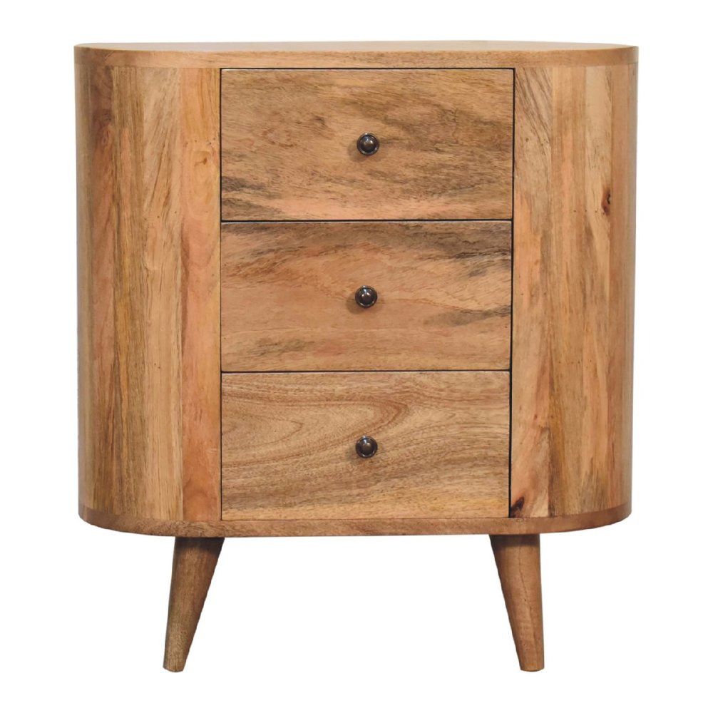 Oak Solid Wood Oval Accent Cabinet with Three Drawers - 26-inch