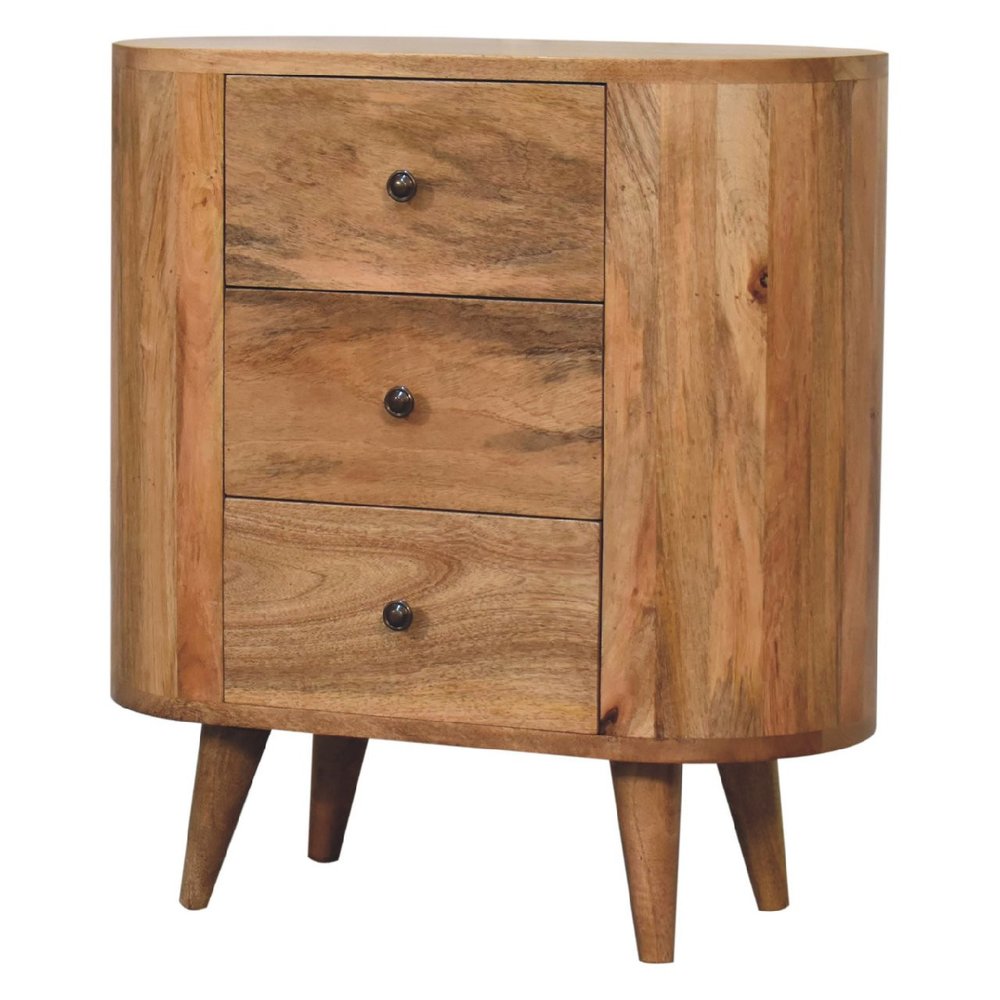 Oak Solid Wood Oval Accent Cabinet with Three Drawers - 26-inch