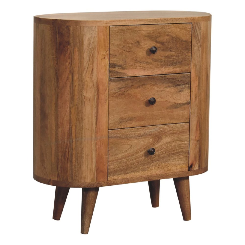 Oak Solid Wood Oval Accent Cabinet with Three Drawers - 26-inch