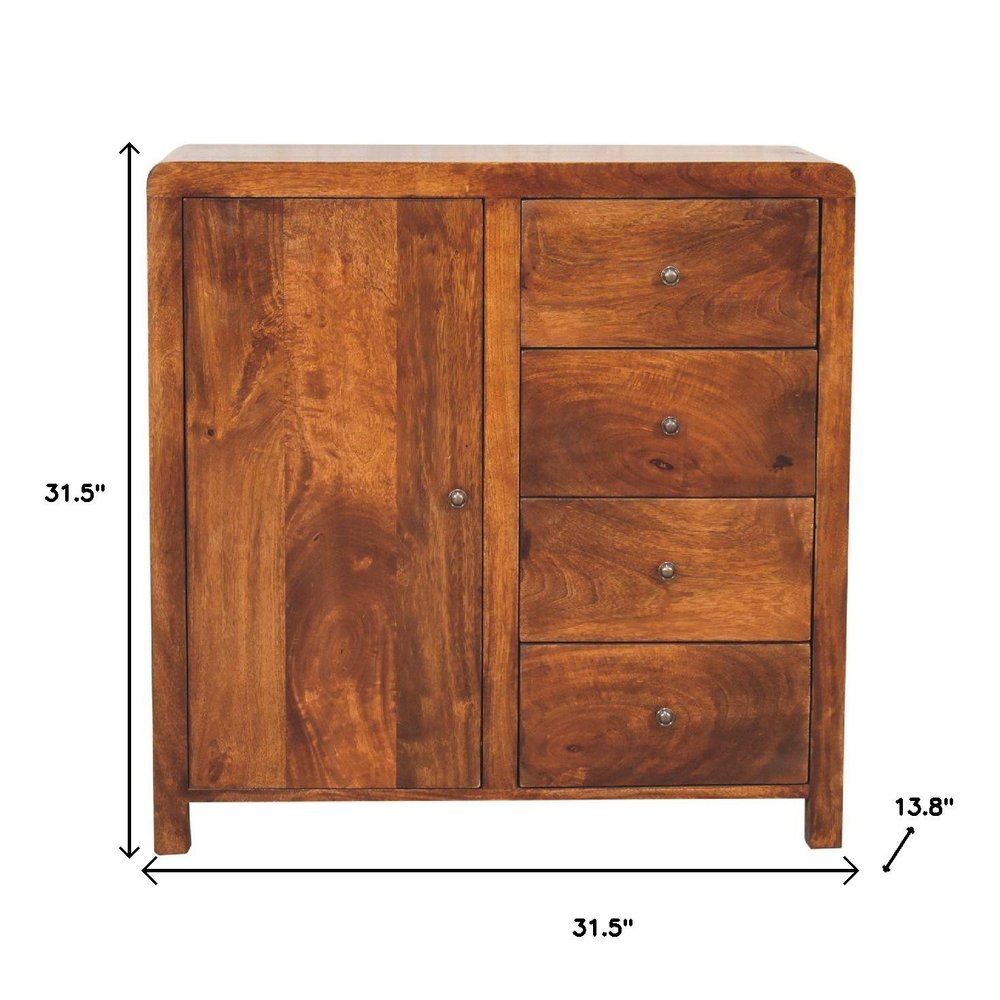 Brown Distressed Solid Wood Accent Cabinet with Single Door and Four Drawers