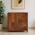 Brown Distressed Solid Wood Accent Cabinet with Single Door and Four Drawers