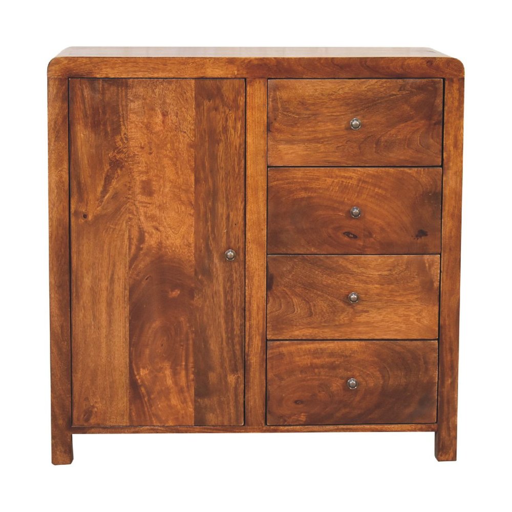 Brown Distressed Solid Wood Accent Cabinet with Single Door and Four Drawers