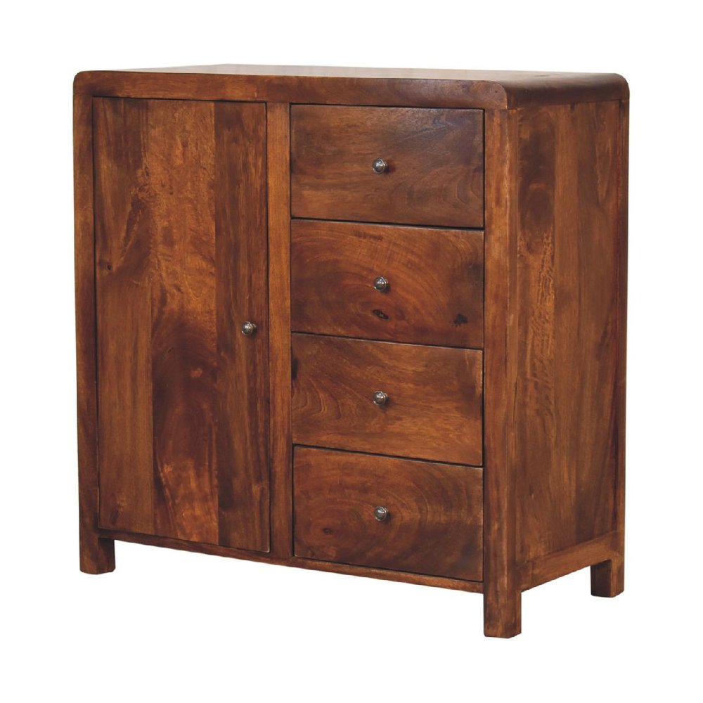 Brown Distressed Solid Wood Accent Cabinet with Single Door and Four Drawers