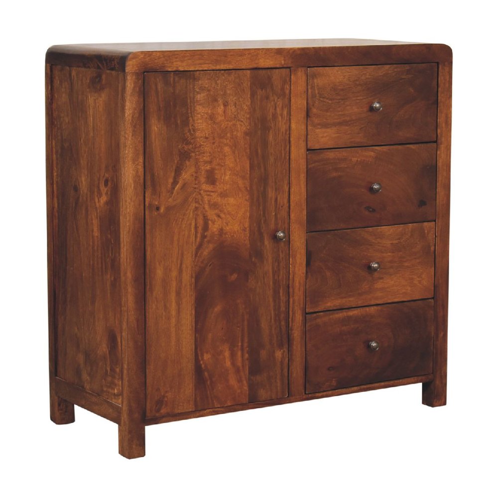 Brown Distressed Solid Wood Accent Cabinet with Single Door and Four Drawers