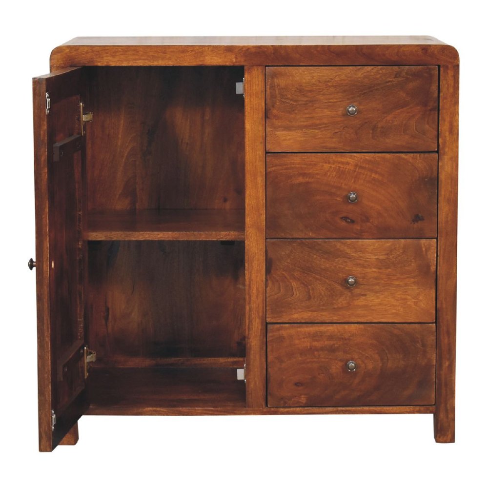 Brown Distressed Solid Wood Accent Cabinet with Single Door and Four Drawers