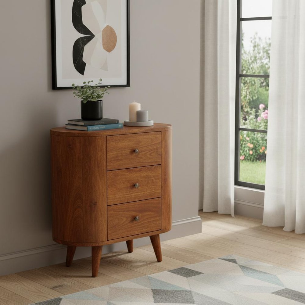 Chestnut Solid Wood Accent Cabinet with Two Doors and Three Drawers - 26-inch