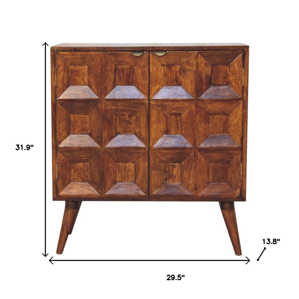 Chestnut Solid Wood Textured Door Accent Cabinet with Two Doors - 32-inch