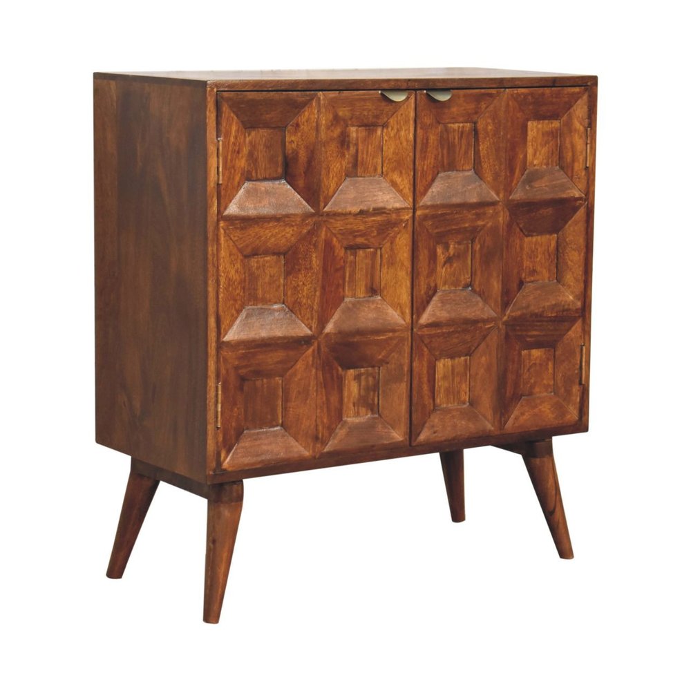 Chestnut Solid Wood Textured Door Accent Cabinet with Two Doors - 32-inch