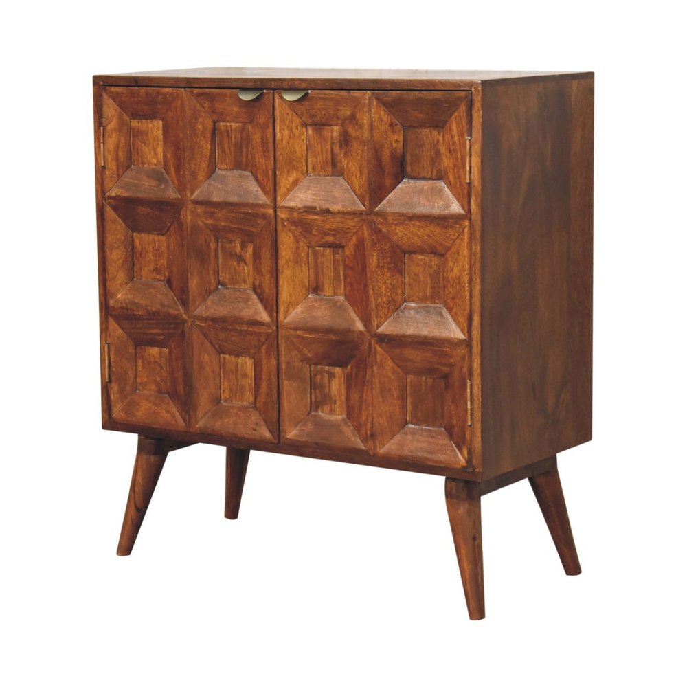Chestnut Solid Wood Textured Door Accent Cabinet with Two Doors - 32-inch