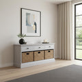 White and Natural Solid Wood Basket Storage Accent Cabinet with Three Drawers