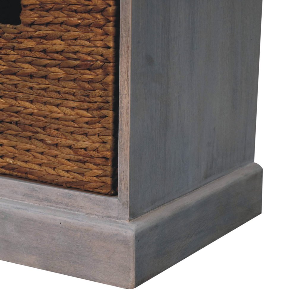 White and Natural Solid Wood Basket Storage Accent Cabinet with Three Drawers