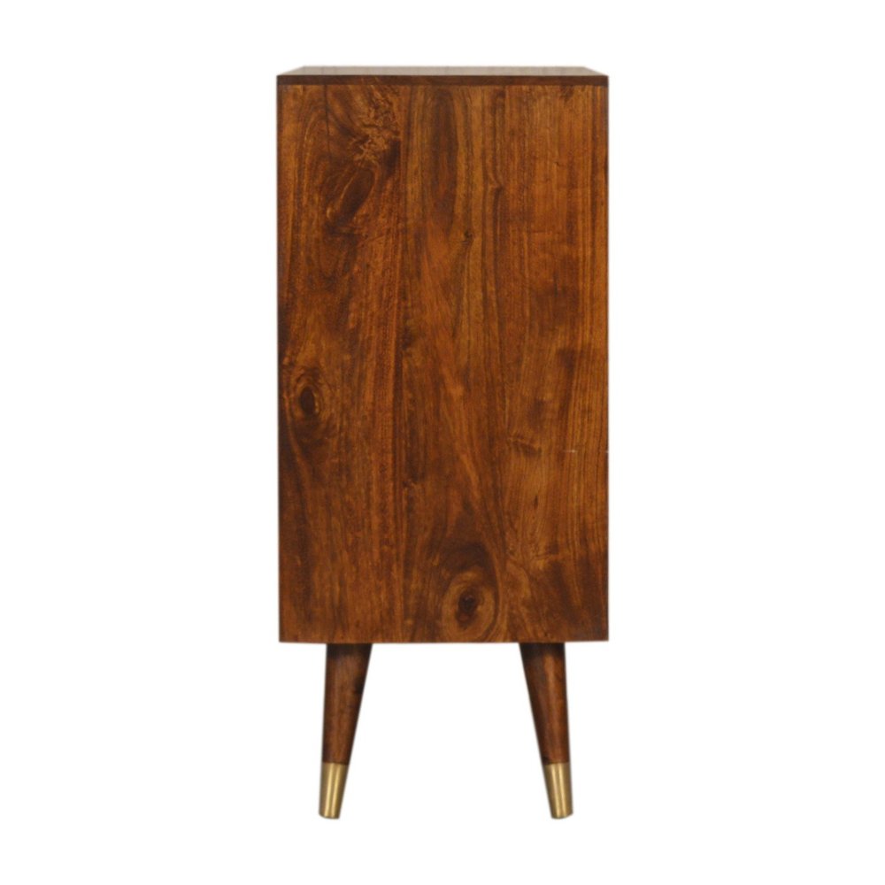 Chestnut and Gold Solid Wood Textured Door Accent Cabinet with Two Doors