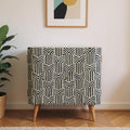 Dark Brown Black and White Solid Wood and Inlaid Bone Textured Accent Cabinet with Two Doors