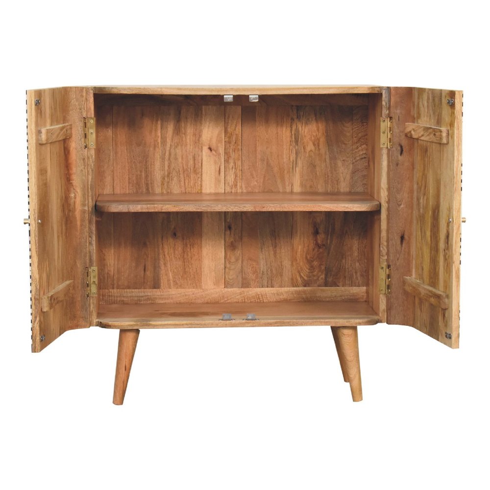 Dark Brown Black and White Solid Wood and Inlaid Bone Textured Accent Cabinet with Two Doors