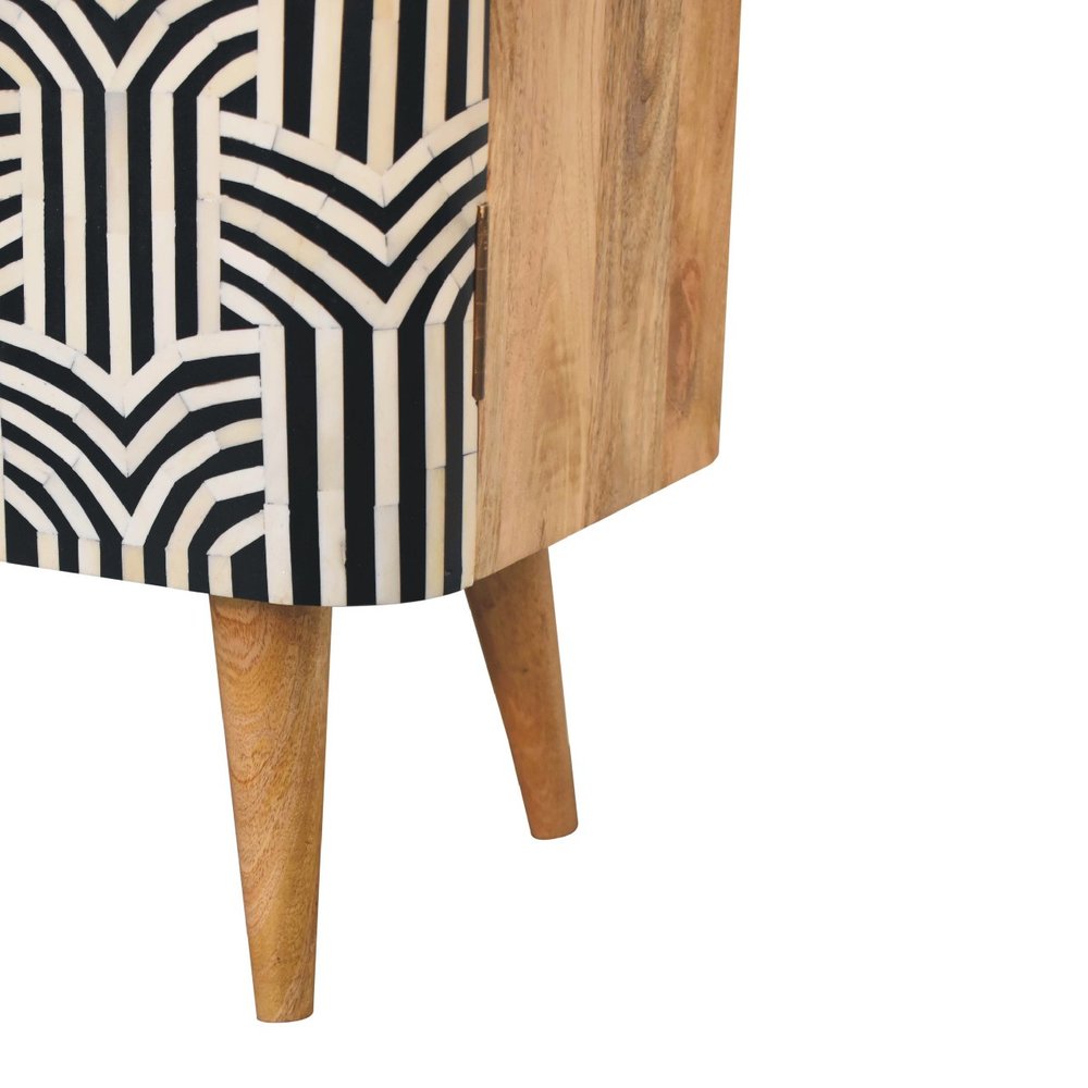Dark Brown Black and White Solid Wood and Inlaid Bone Textured Accent Cabinet with Two Doors