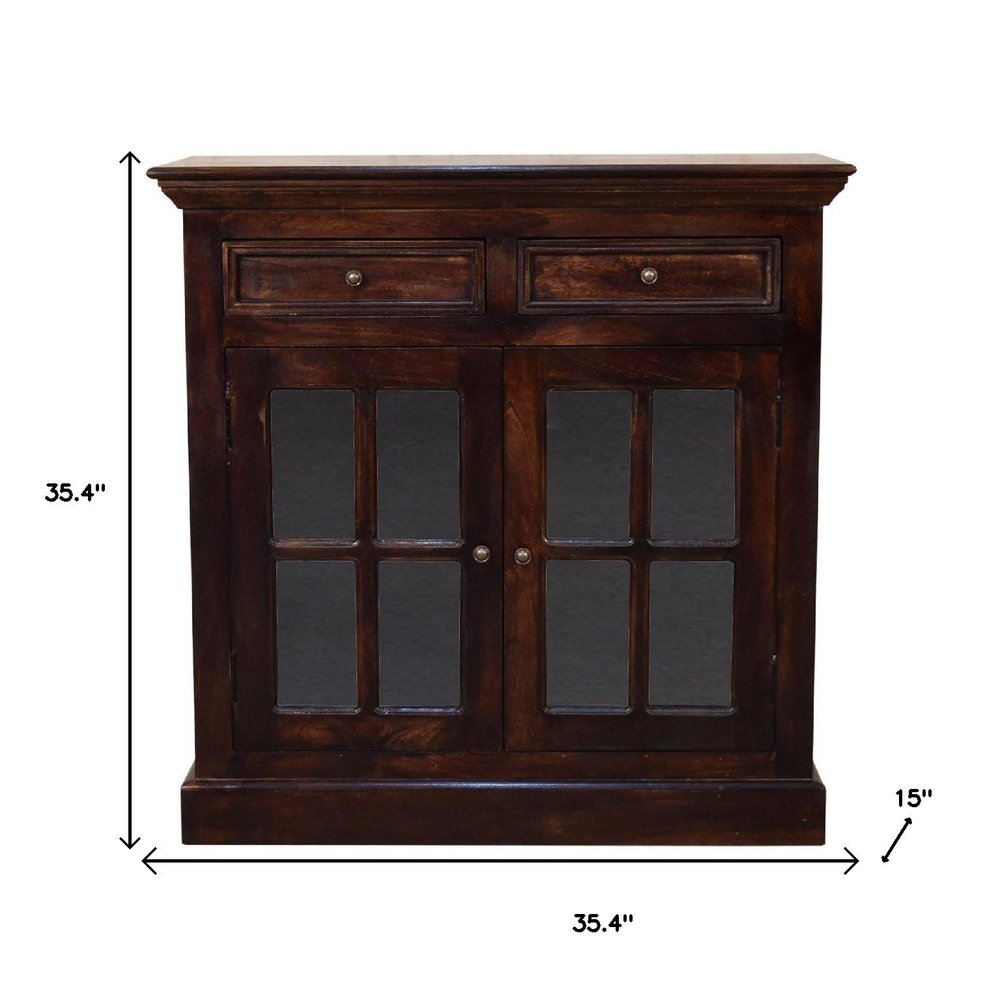 Walnut Solid Wood Accent Cabinet with Two Doors and Two Drawers - 35-inch