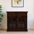 Walnut Solid Wood Accent Cabinet with Two Doors and Two Drawers - 35-inch