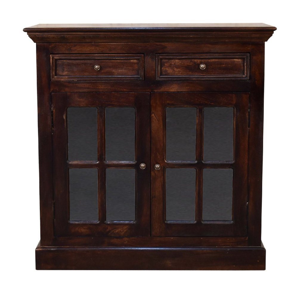 Walnut Solid Wood Accent Cabinet with Two Doors and Two Drawers - 35-inch