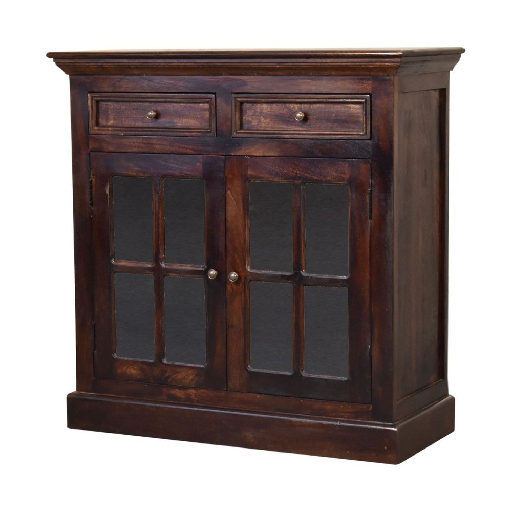 Walnut Solid Wood Accent Cabinet with Two Doors and Two Drawers - 35-inch