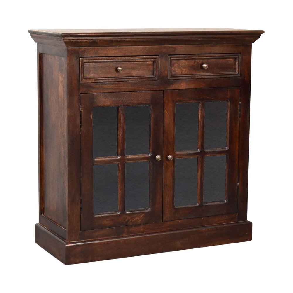 Walnut Solid Wood Accent Cabinet with Two Doors and Two Drawers - 35-inch