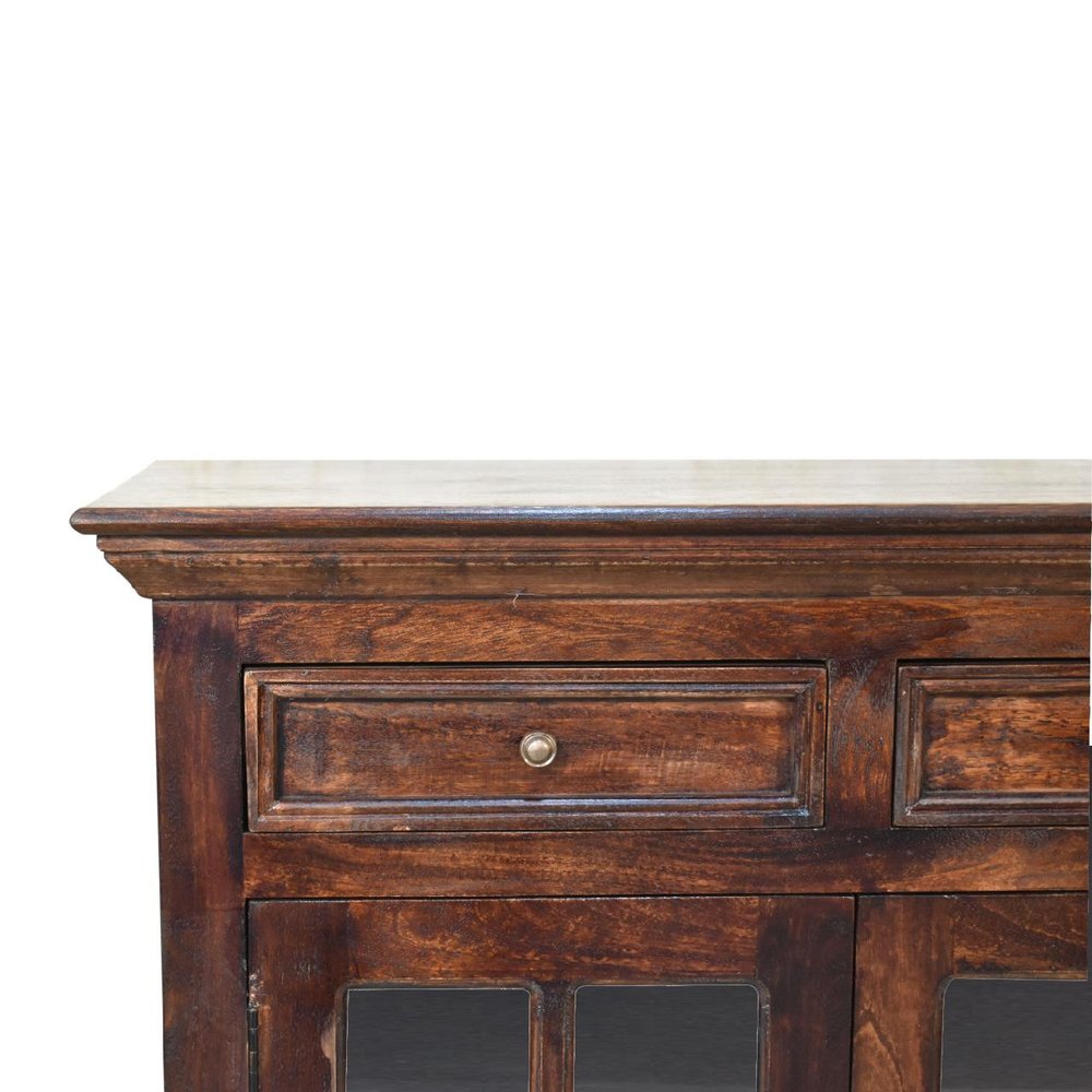 Walnut Solid Wood Accent Cabinet with Two Doors and Two Drawers - 35-inch