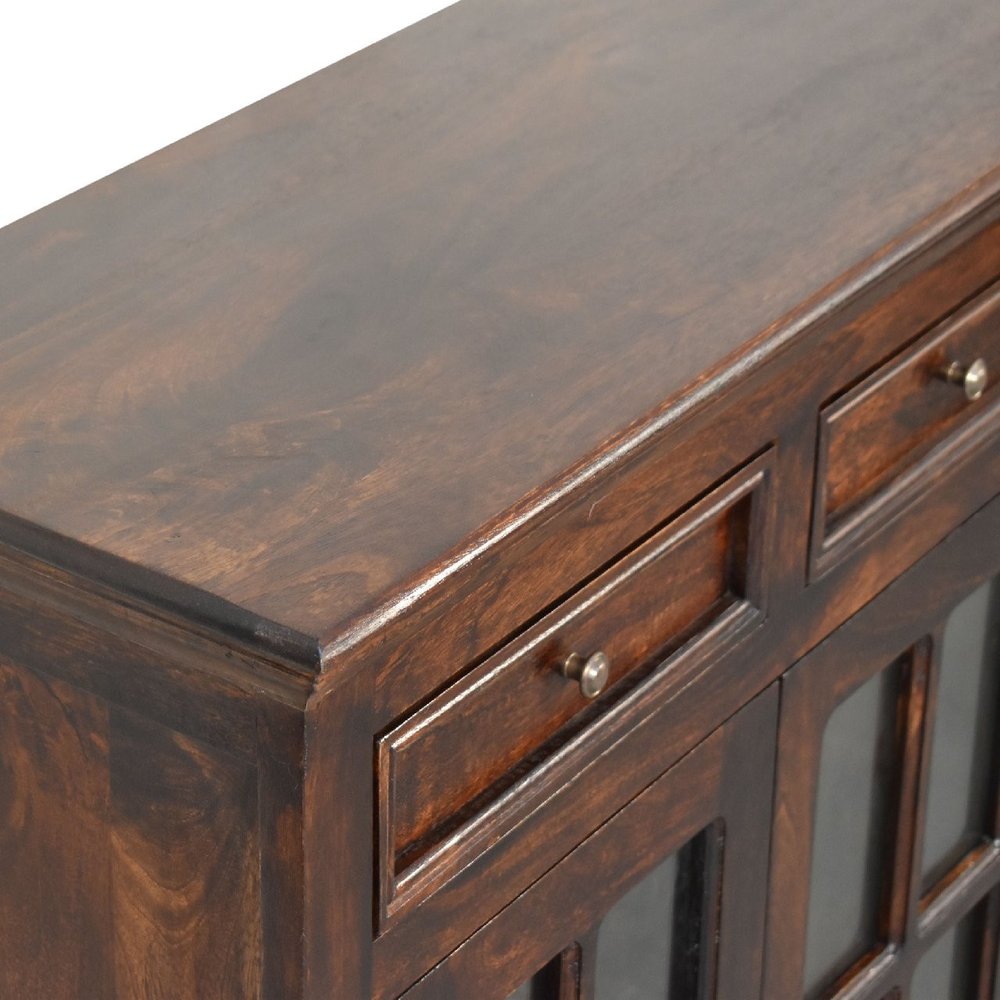 Walnut Solid Wood Accent Cabinet with Two Doors and Two Drawers - 35-inch