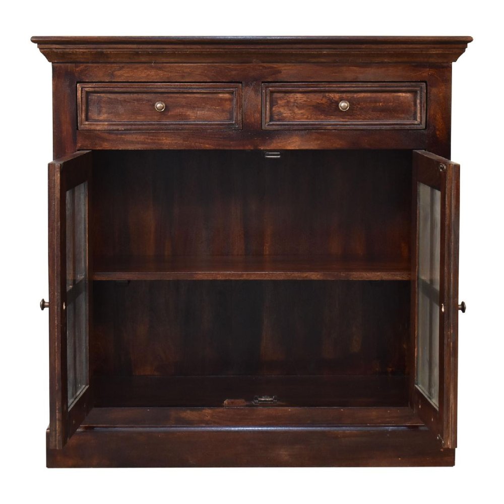Walnut Solid Wood Accent Cabinet with Two Doors and Two Drawers - 35-inch