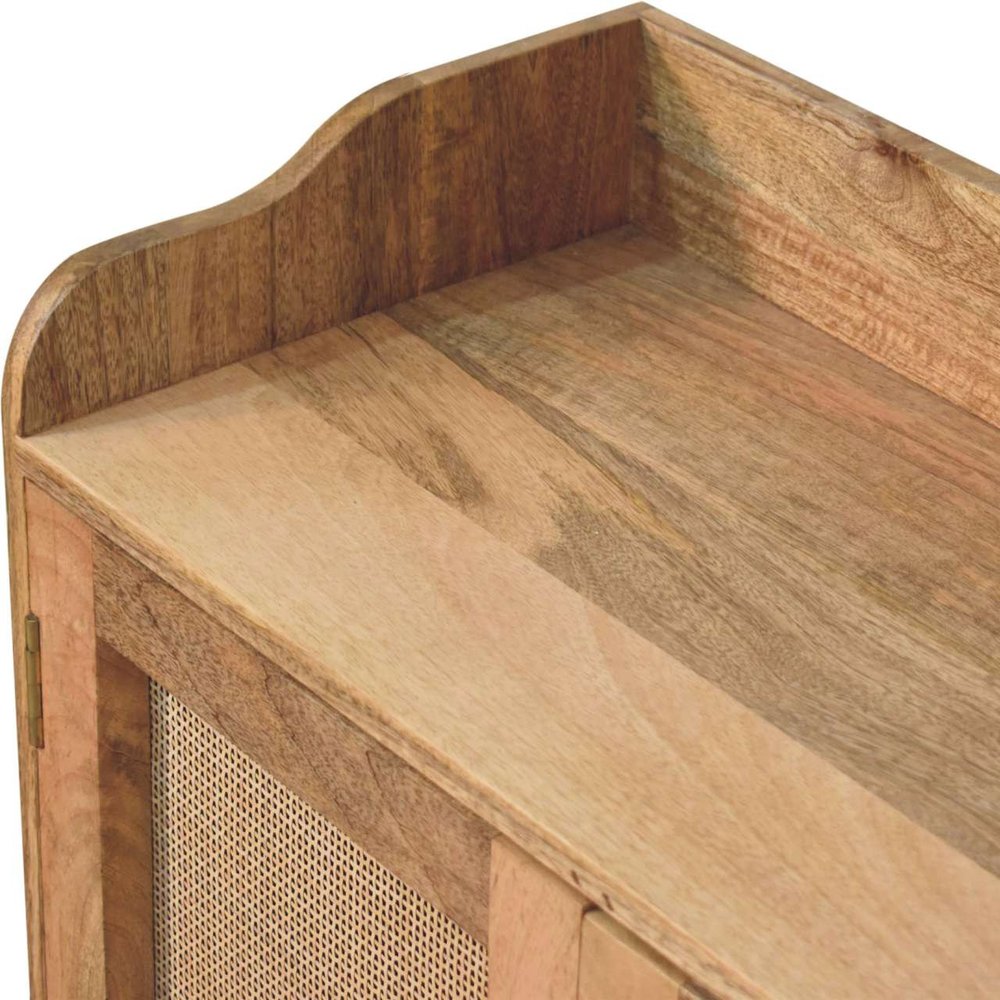 Brown Distressed Solid Wood Inlaid Rattan Accent Cabinet with Two Doors